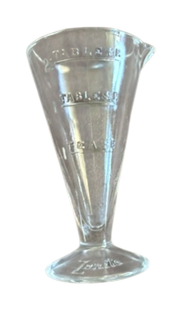 Vintage GLASS ZONITE 2 TABLESPOON APOTHECARY MEASURING BEAKER W/ SPOUT 3 1/2″