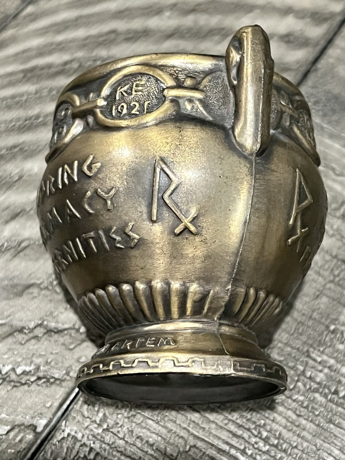 Vintage Mortar SECUNDUM ARTEM” RX Pharmacist Brass Coricidin Pharmacy