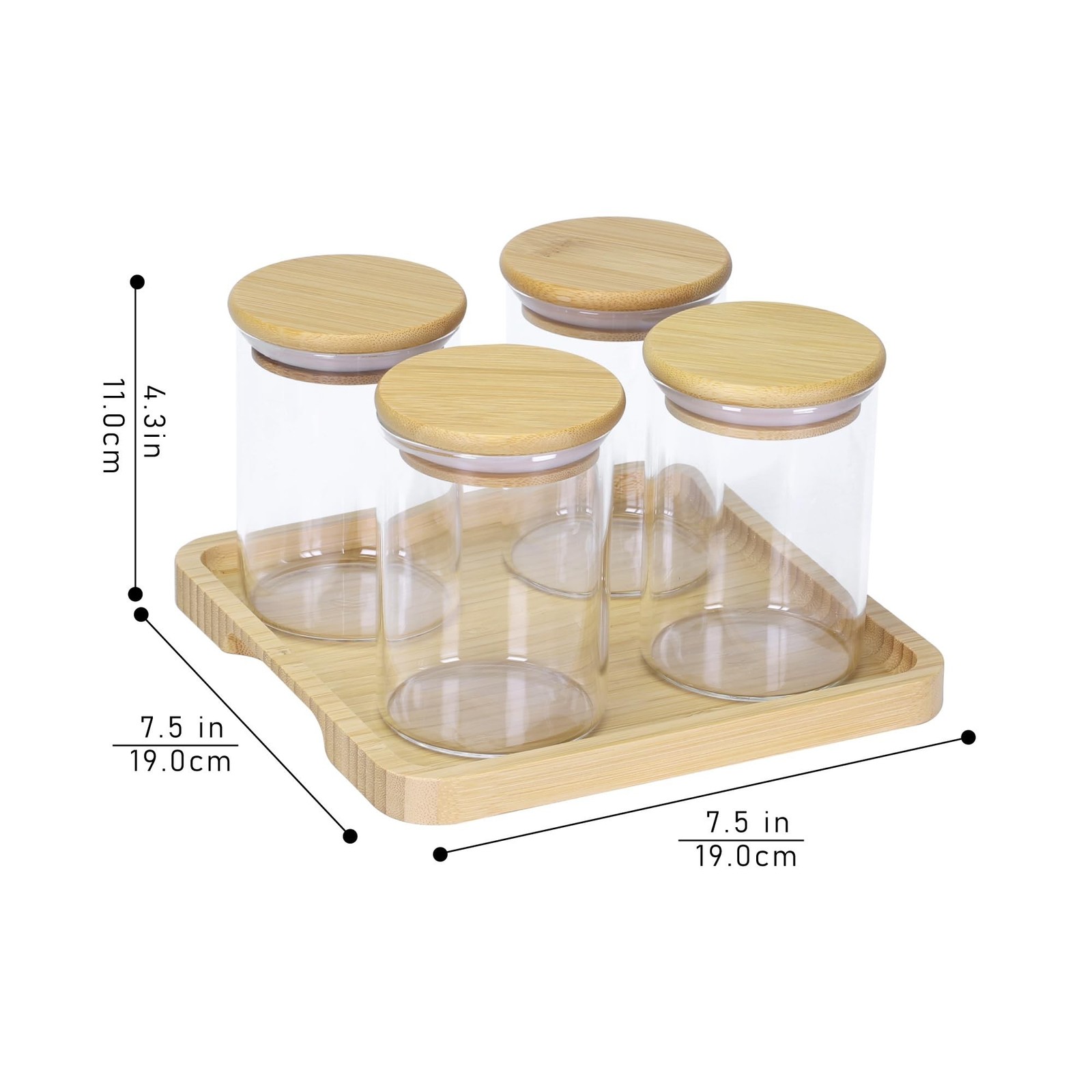 INIUNIK Qtip Holder with Vanity Tray – 4 Pack Glass Apothecary Jars with Lids…