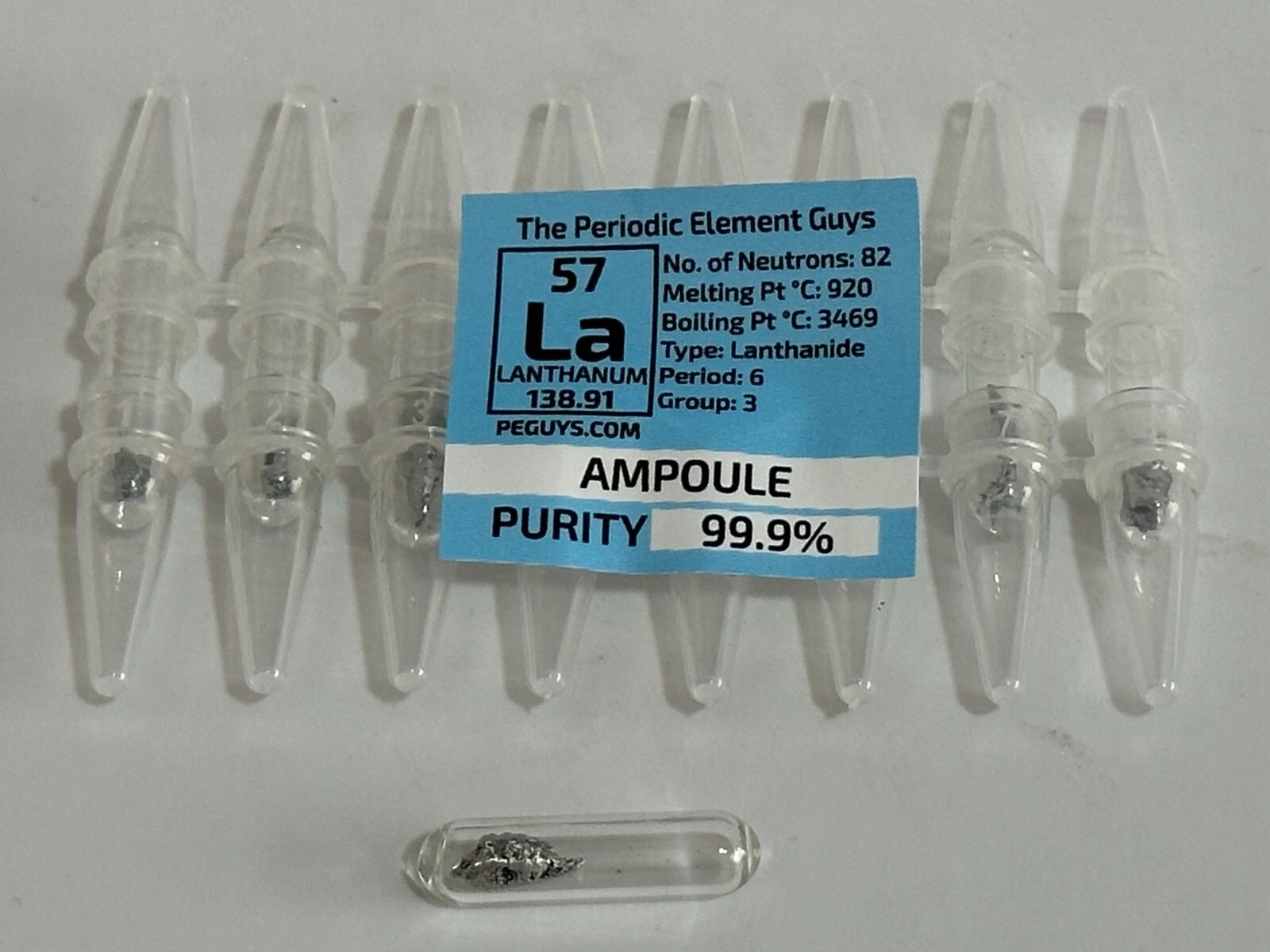 8 x Lanthanum Metal 99.9% un-oxidized Argon Ampoules WHOLESALE Periodic Elements