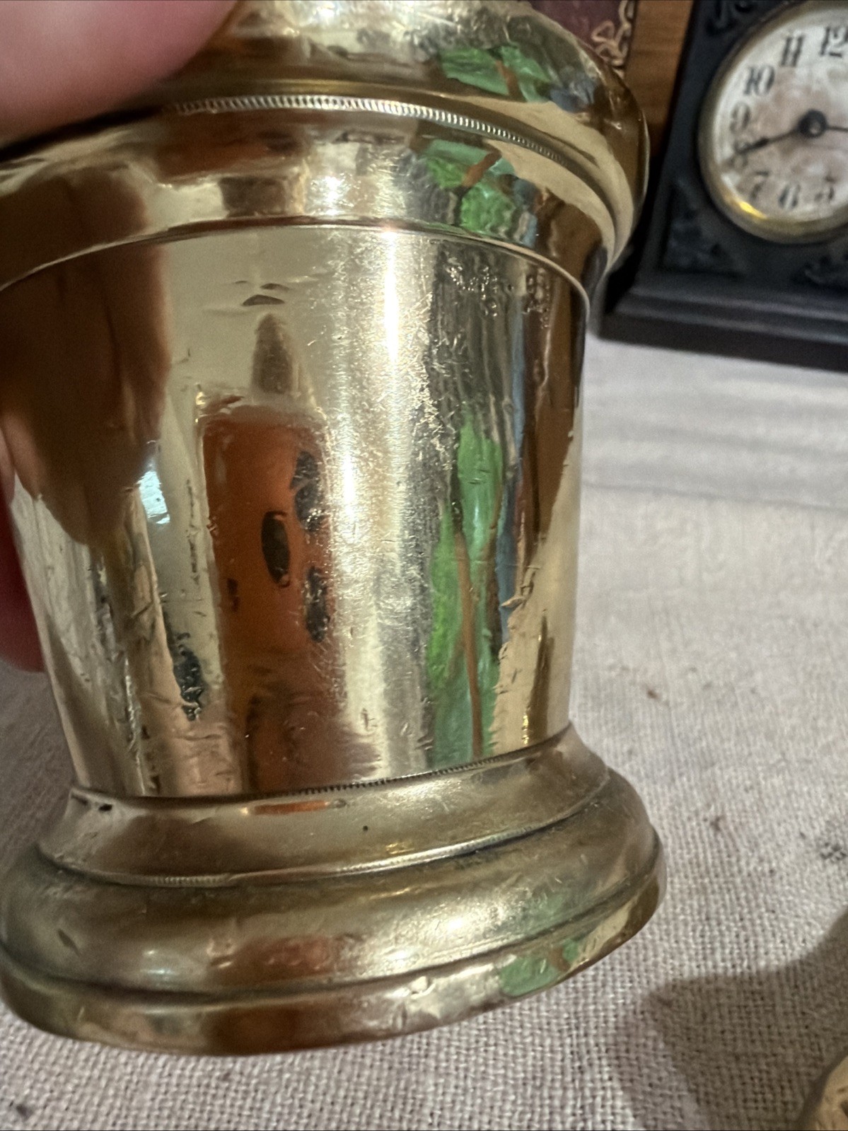 Antique Solid Brass Mortar Pestle Apothecary Pharmacy 3” Registered 1 Lathe Turn