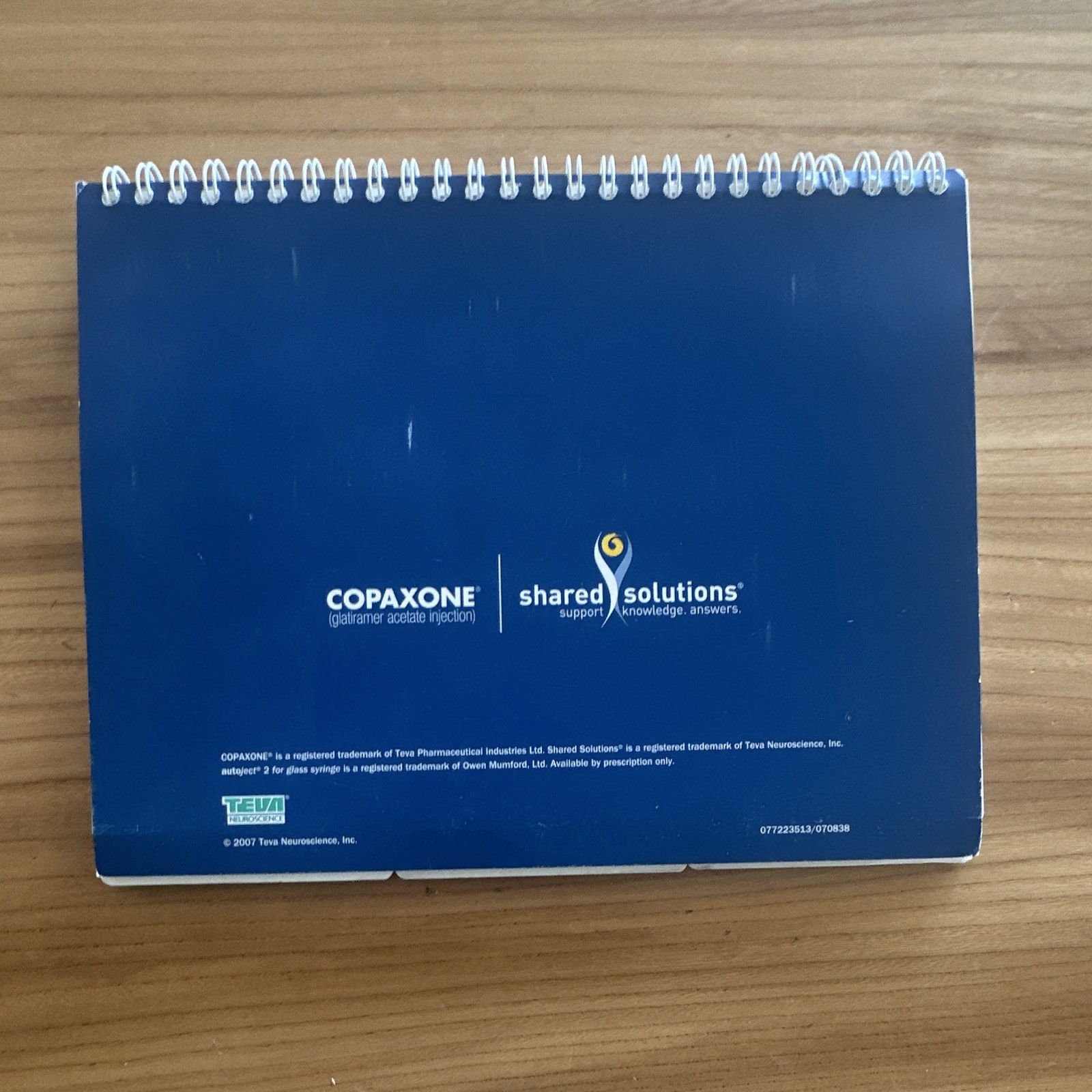 COPAXONE Injection Guide Spiral-Bound Booklet Shared Solutions Home Training