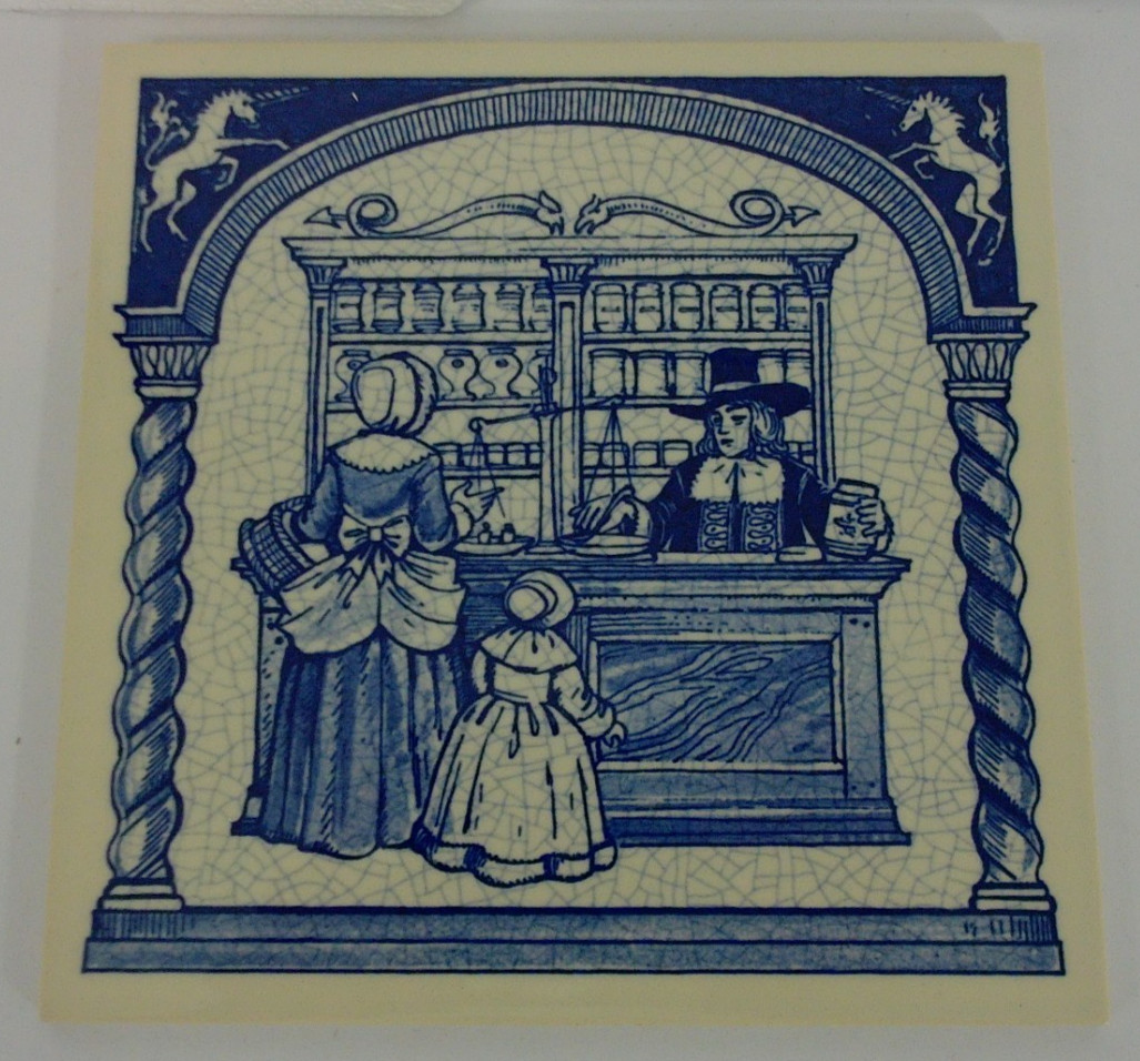 Burroughts Wellcome Co Delft Holland Blue & White Pharmacy Pill Tile 1988 #16
