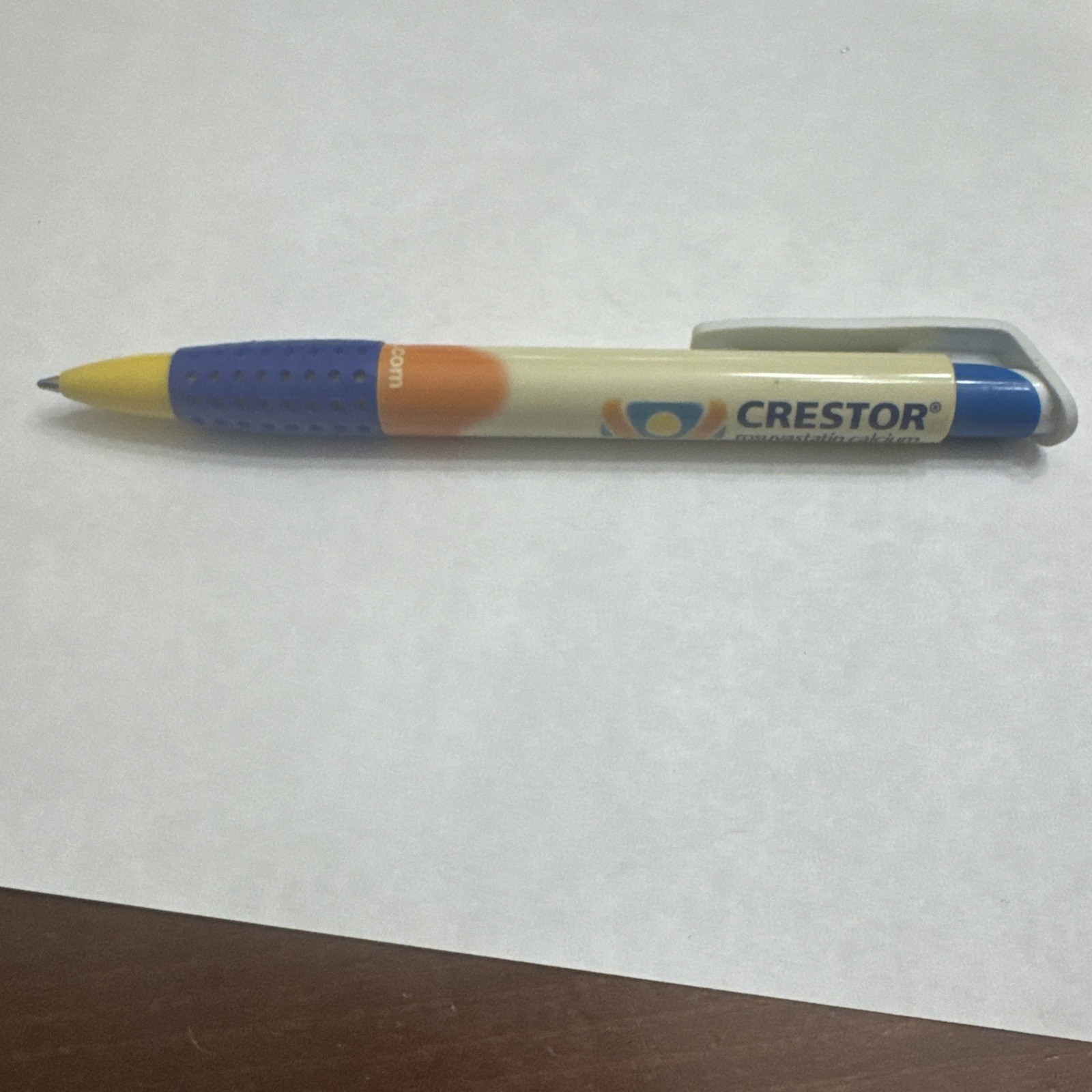 Crestor Pen Clip Soft Grip Orange Blue White used Rosuvastatin Calcium Drug Rep