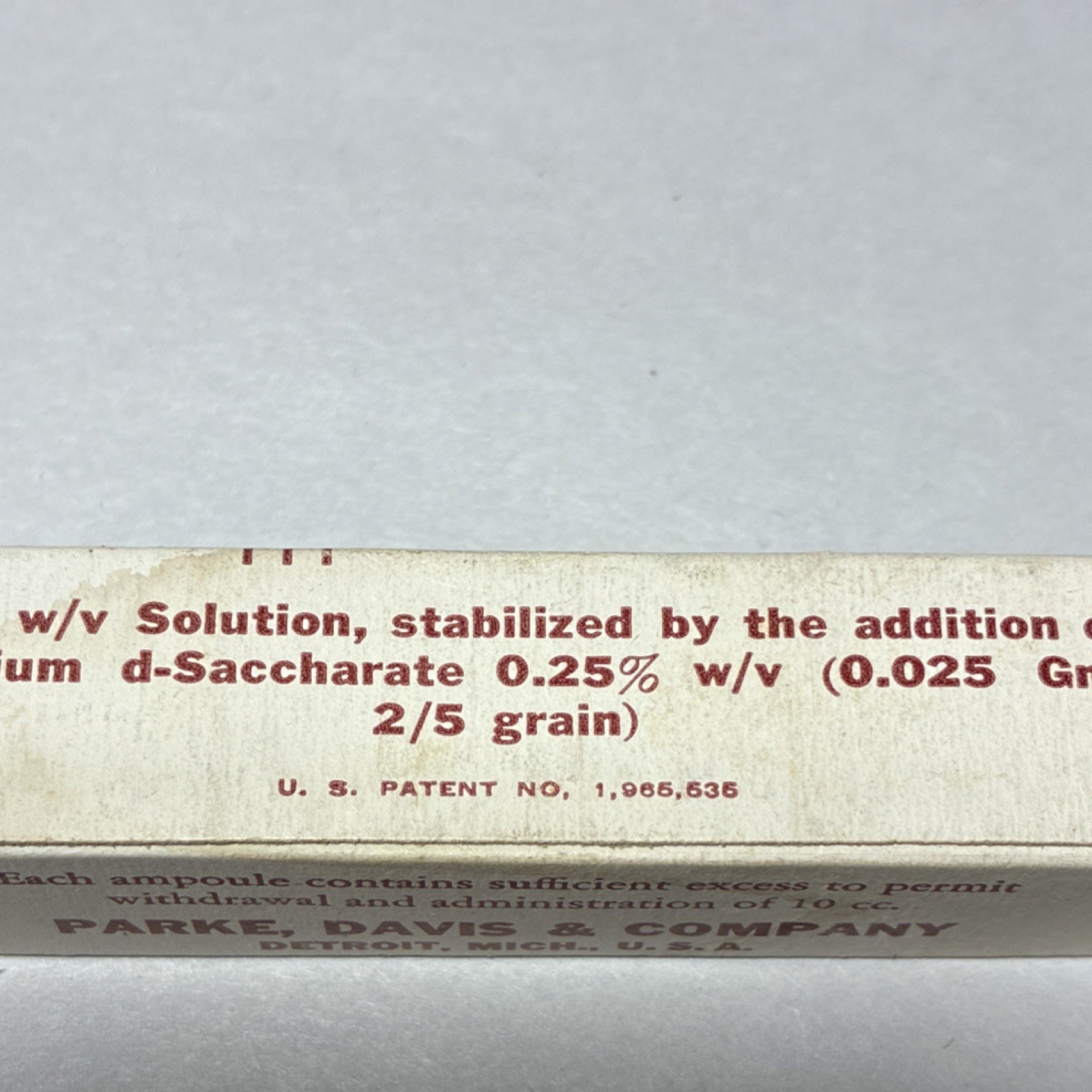 Parke Davis Calcium Gluconate Ampoule 10cc 1g No.239 with Box Detroit MI