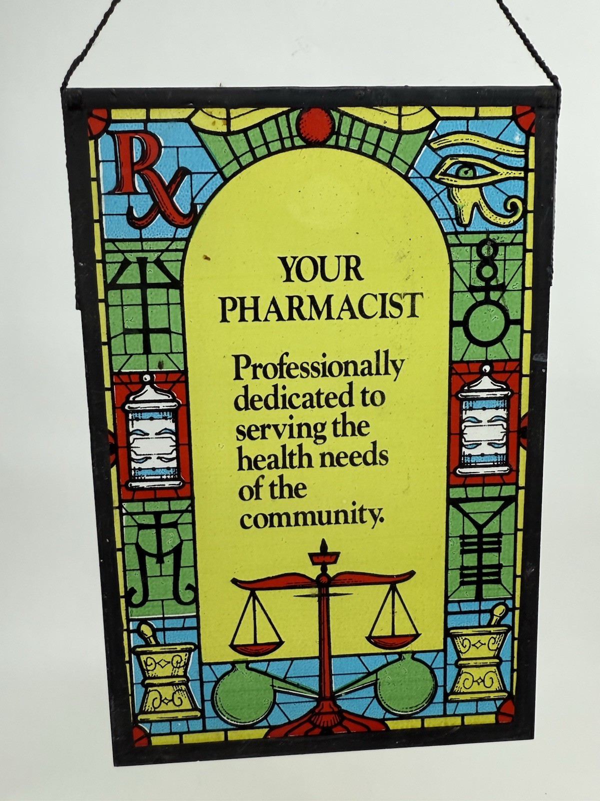 Pharmacy Stained Glass Window Advertisement Sign 9 x 6 Drug Store Pharmacist