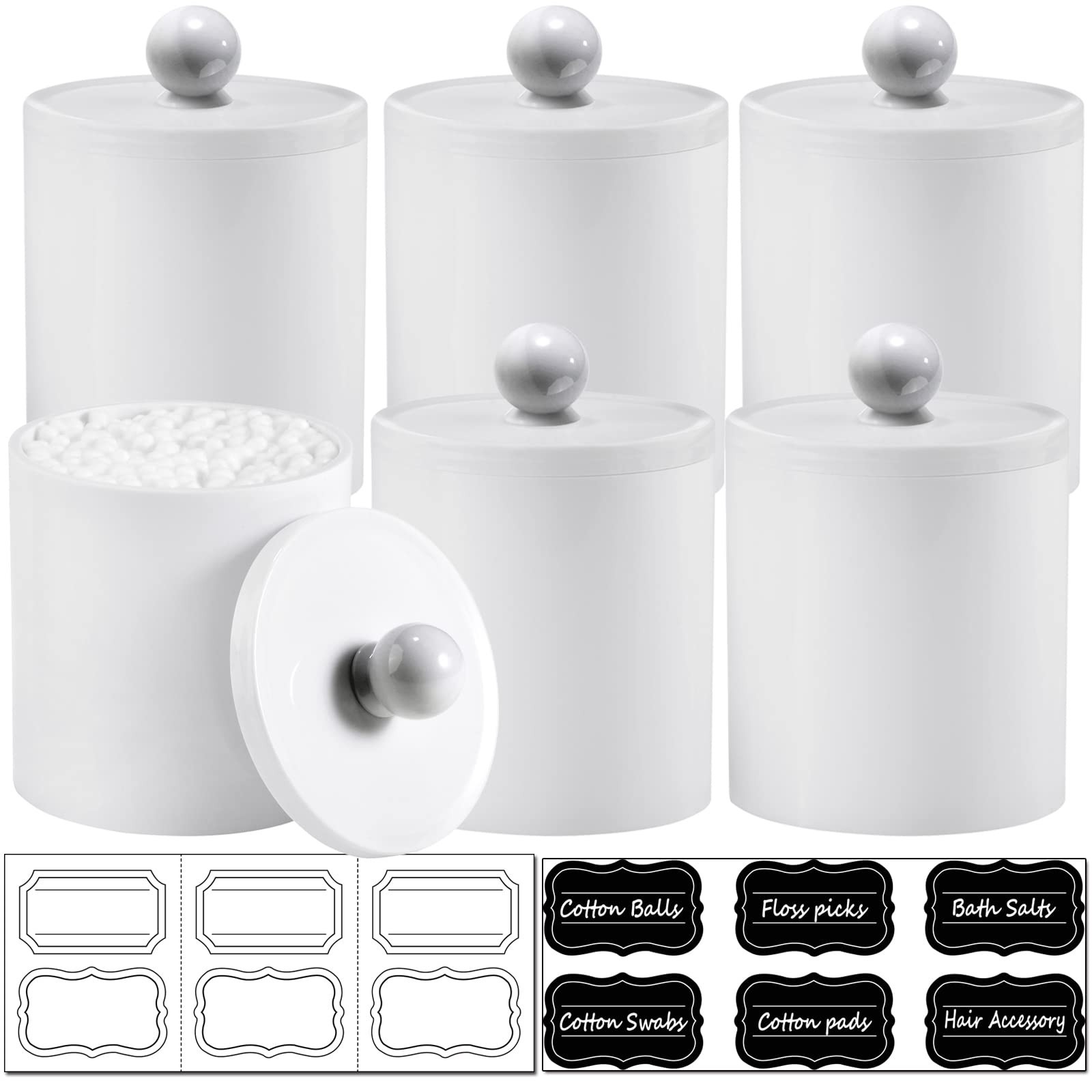 SheeChung 6 Pack White Acrylic Apothecary Jars – Shatterproof Qtip Holder Dis…