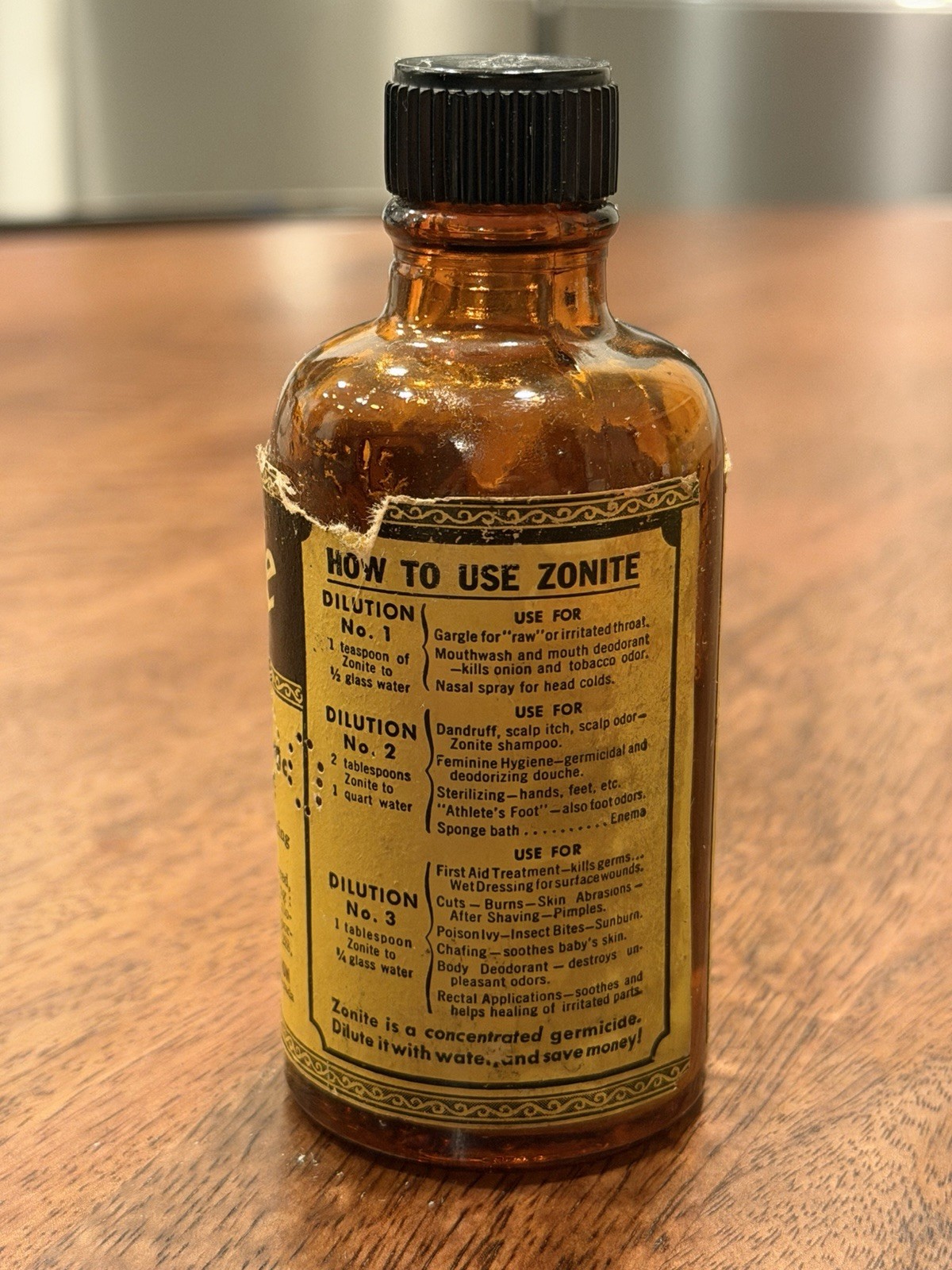 Vintage ZONITE Apothecary Amber Glass Bottle Antiseptic Germicide New Jersey s10