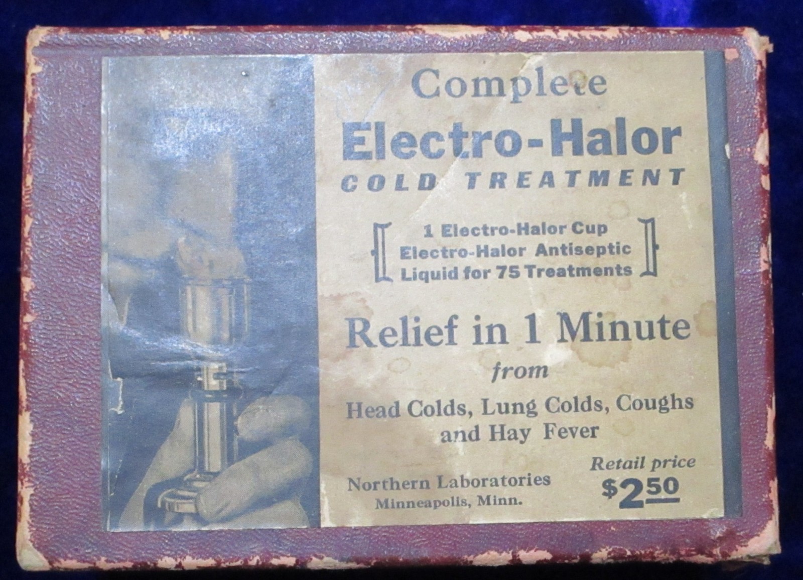 Antique vaporizer cold treatment ELECTRO-HALOR w box instructions MEDICAL CURIO