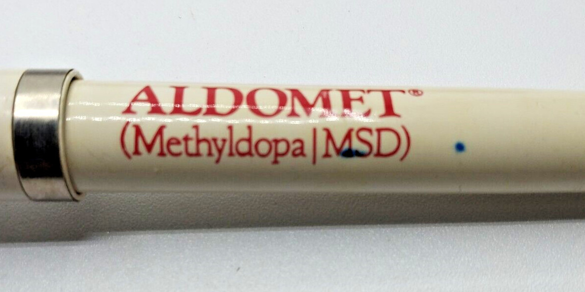ALDOMET ALDORIL METHYLDOPA Pharmaceutical Drug Rep Pen Vintage Retro Rare