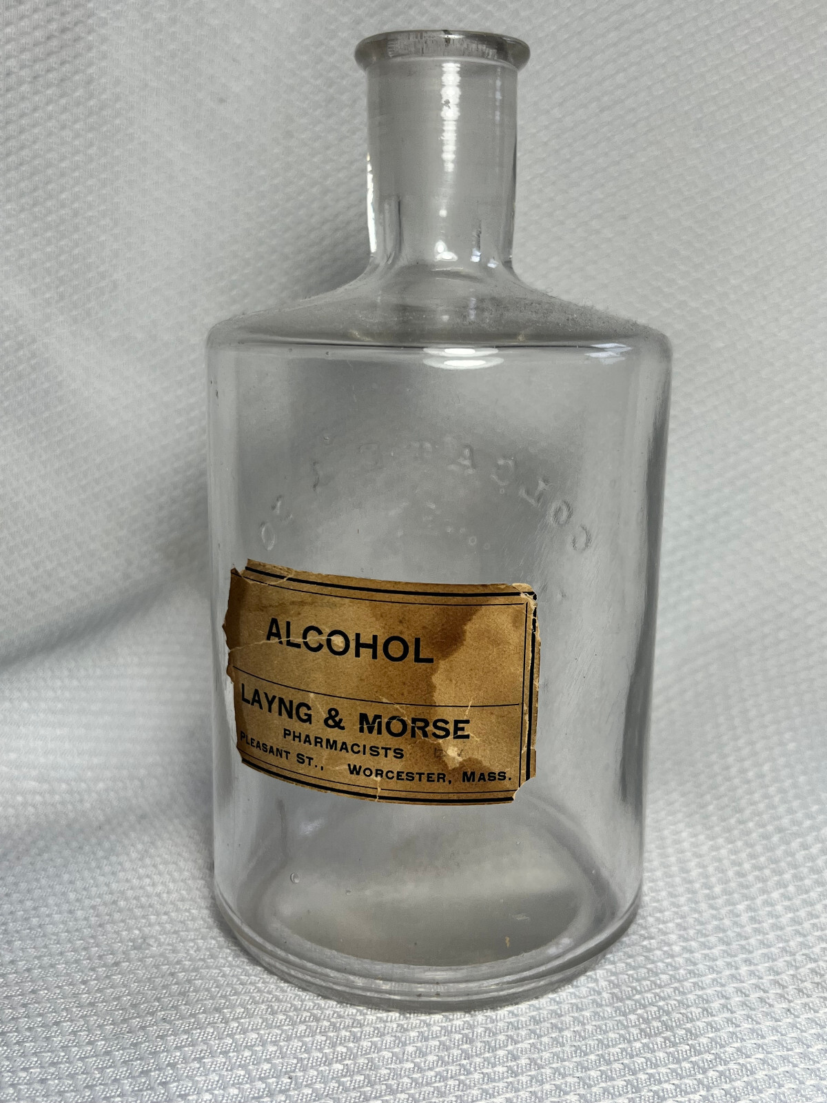 Vtg Colgate & Co Glass Bottle New York Alcohol Layng & Morse Phamacists Mass.