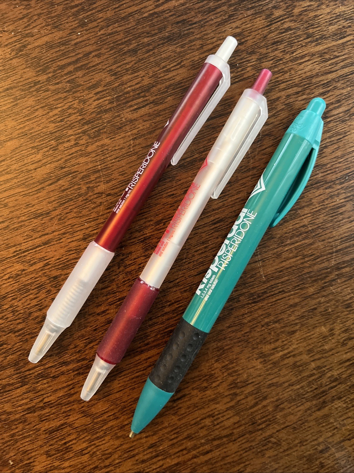 Set of 3 Risperdal Medical Drug Rep Pharmaceutical Pens Working Teal Red White
