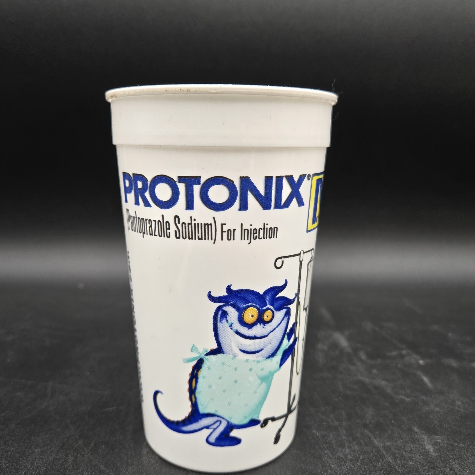 Vintage Protonix Pharmaceutical Promo Cup Blue Monster Mascot Pharma Swag