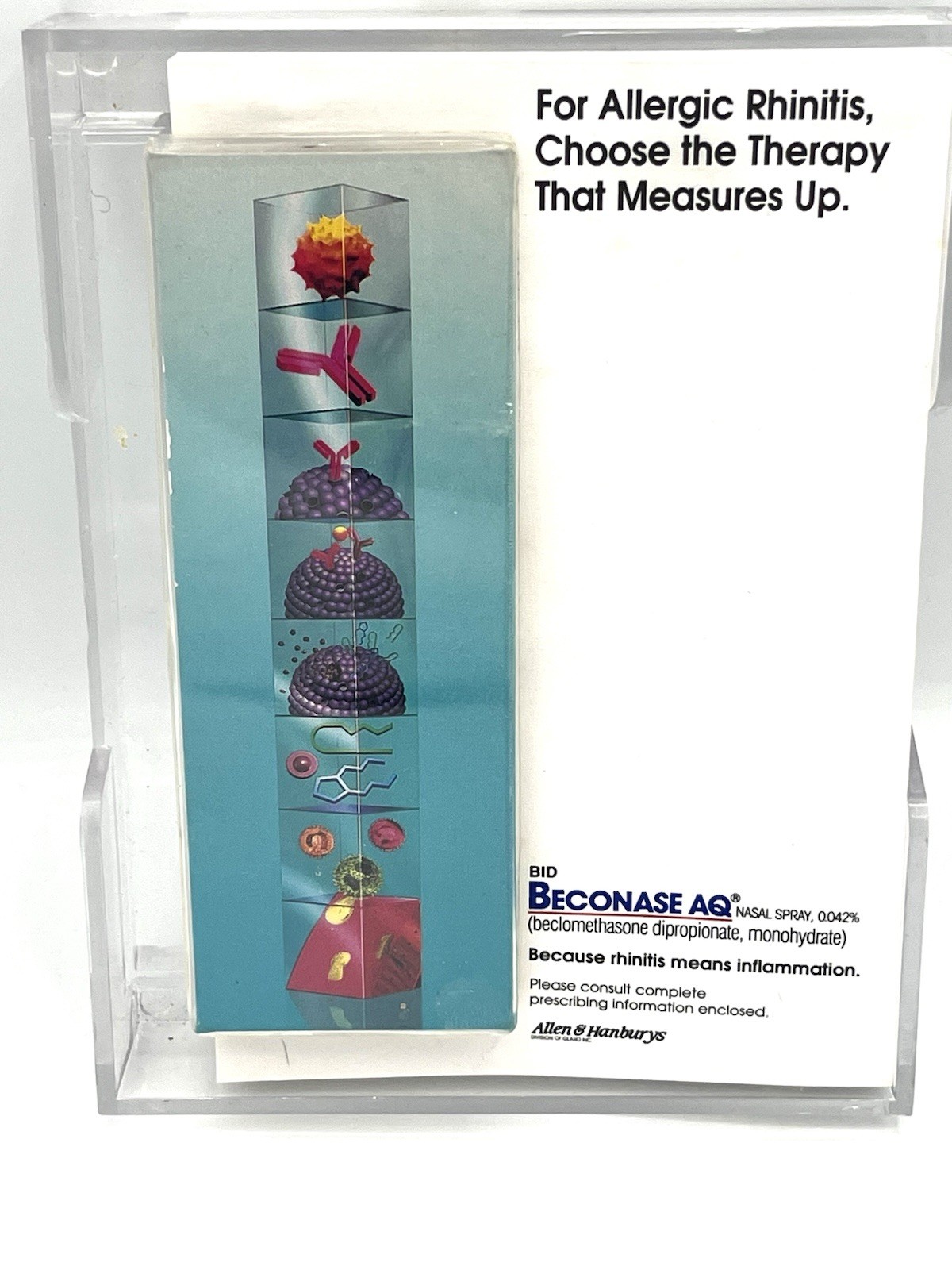 Pharmacy Advertising Note Pad & Acrylic Tray-MISSING PEN-Discontinued BECONASE