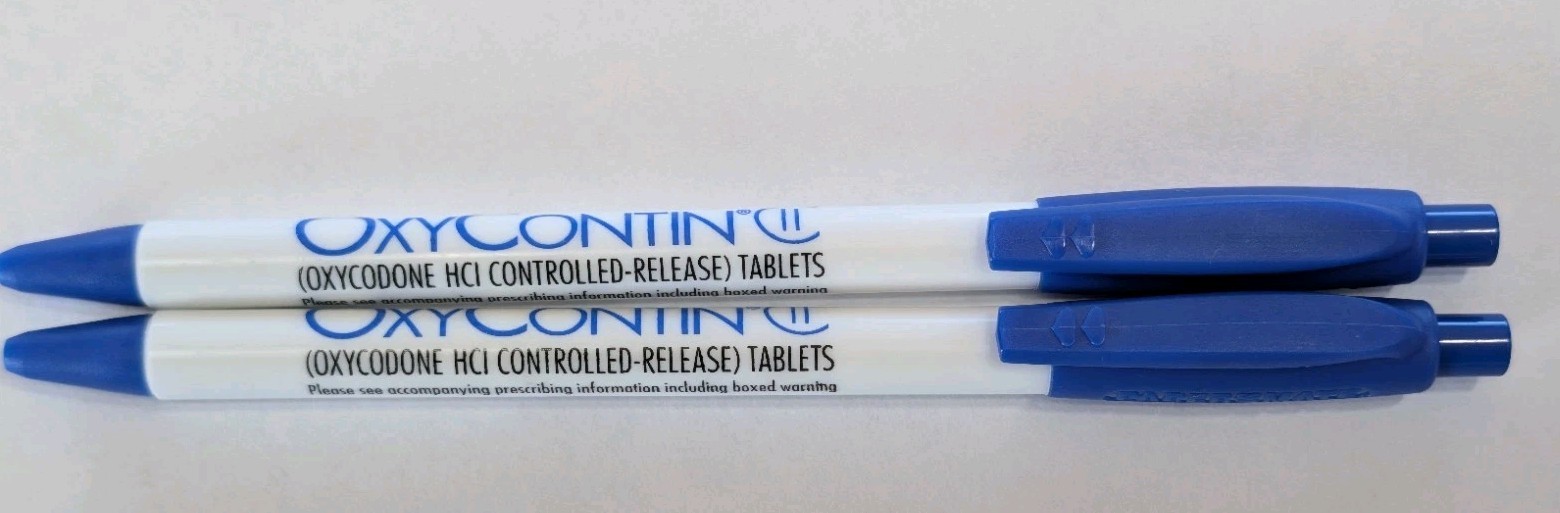 2 Pens Oxycontin CII Drug Rep Pharmaceutical Promo Medical Advertising Papermate