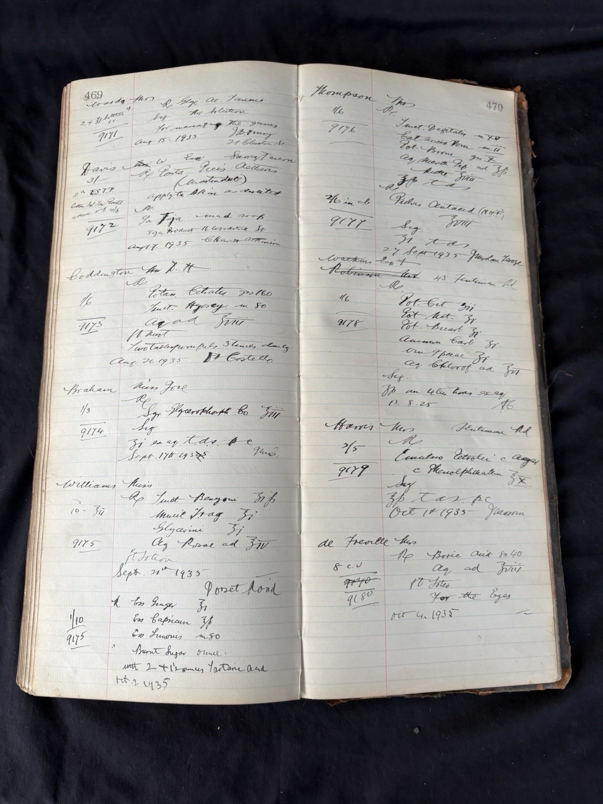 Handwritten Chemist Prescription Ledger Kennington Park London Pharmacy 1920