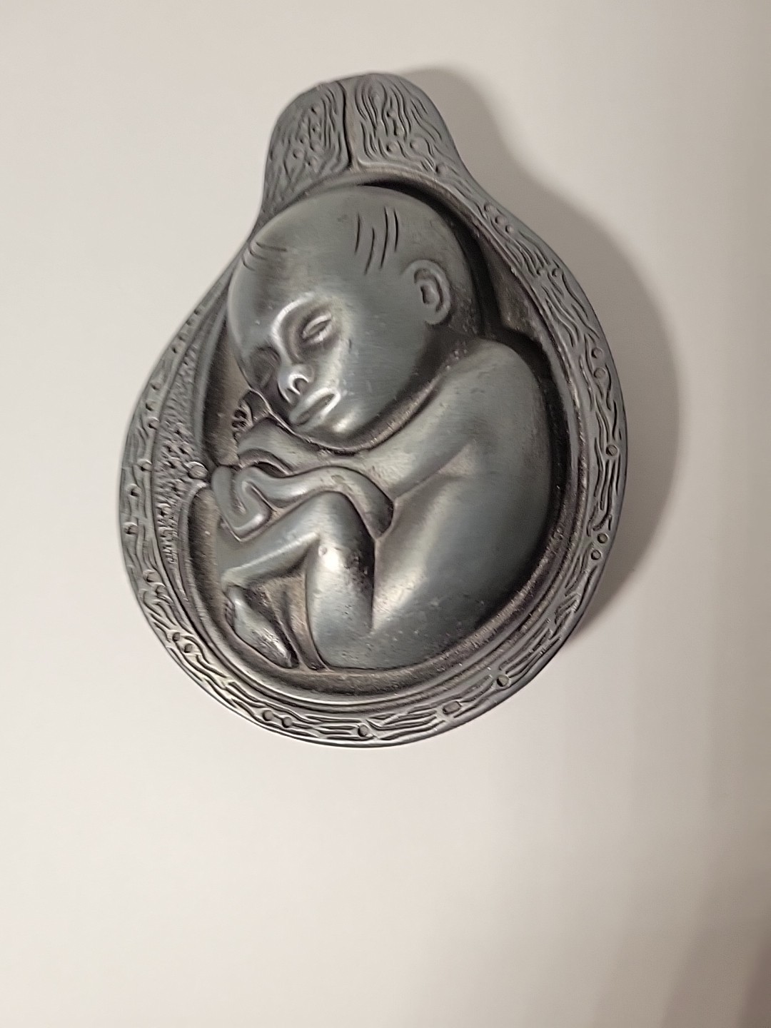 Vtg 1950-60s Parke-Davis Tabron Baby In Womb Fetus Pewter Heavy Paperweight