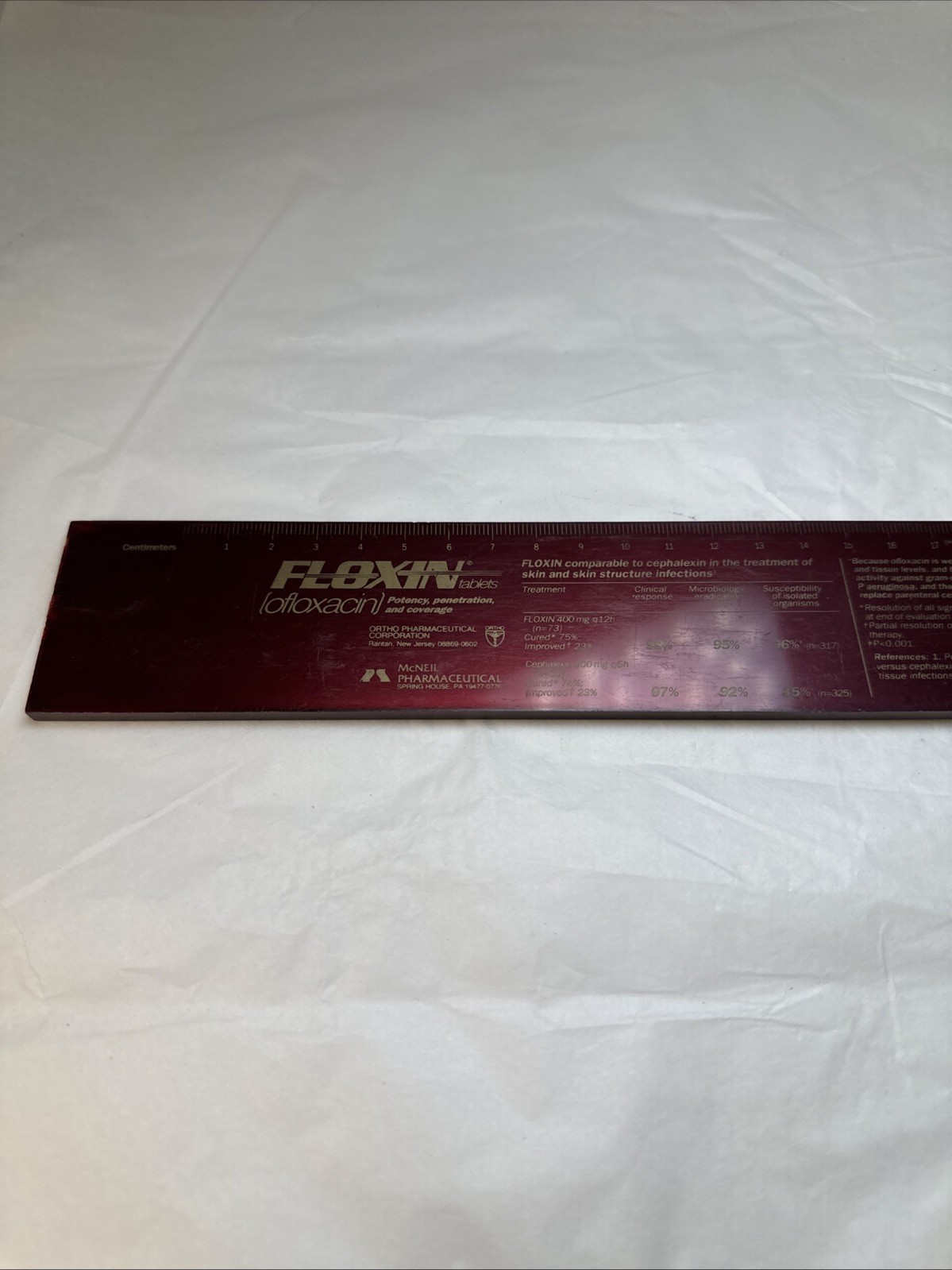 Vintage 1992 FLOXIN LOFLOXACIN Pharmaceutical Drug Rep RULER