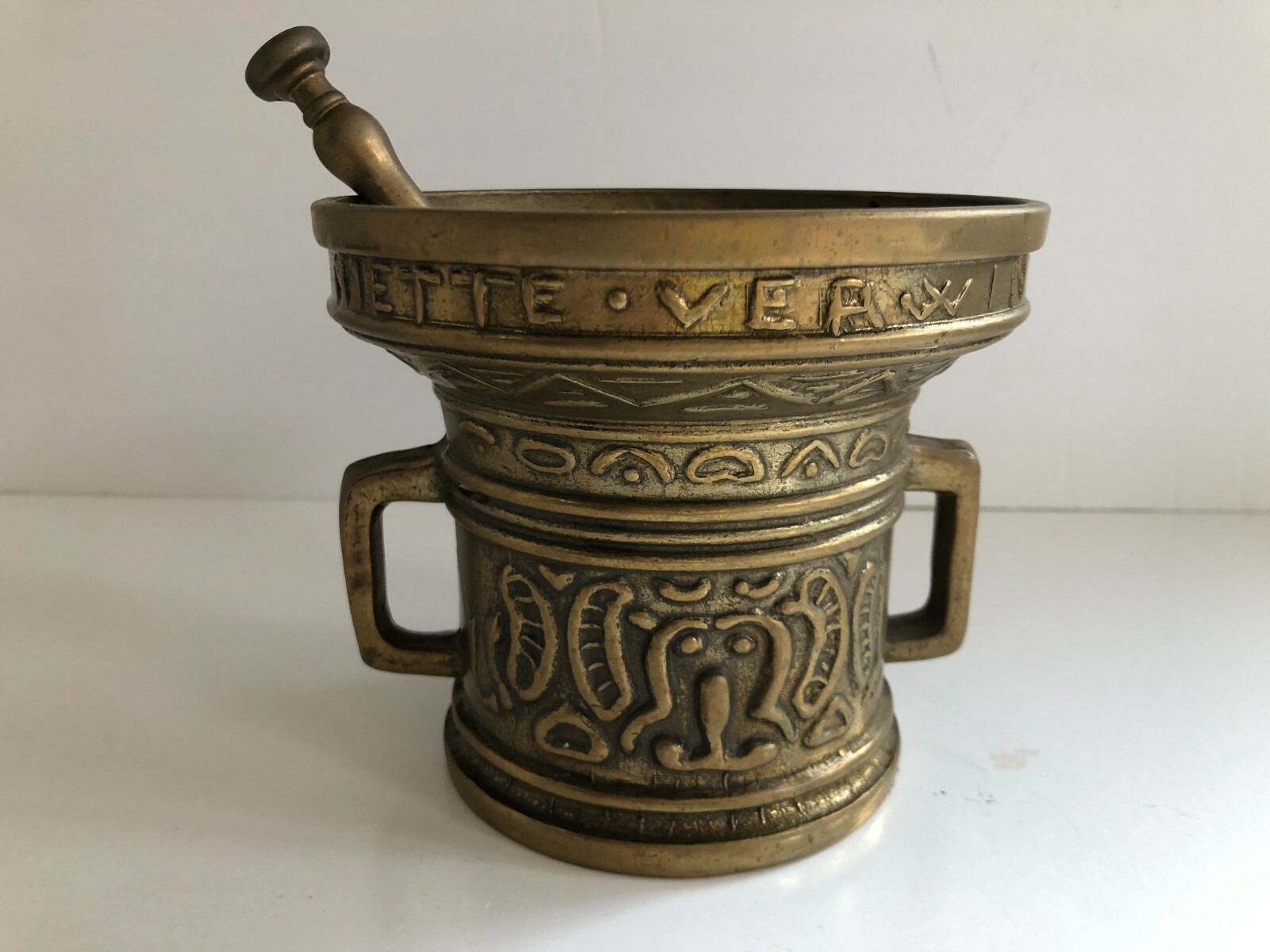 Antique Bronze Apothecary Mortar & Pestle Niette Verwin Anno 1480