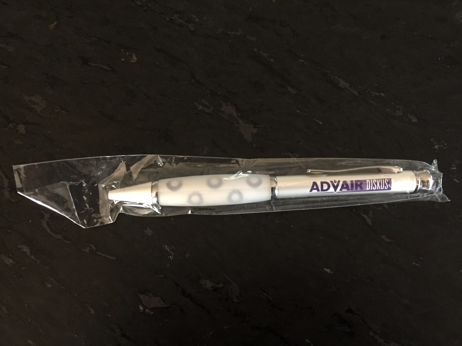 Drug Rep Pens “ADVAIR DISKUS” Thin Heavy Metal White and Purple w/Gripper Rare!