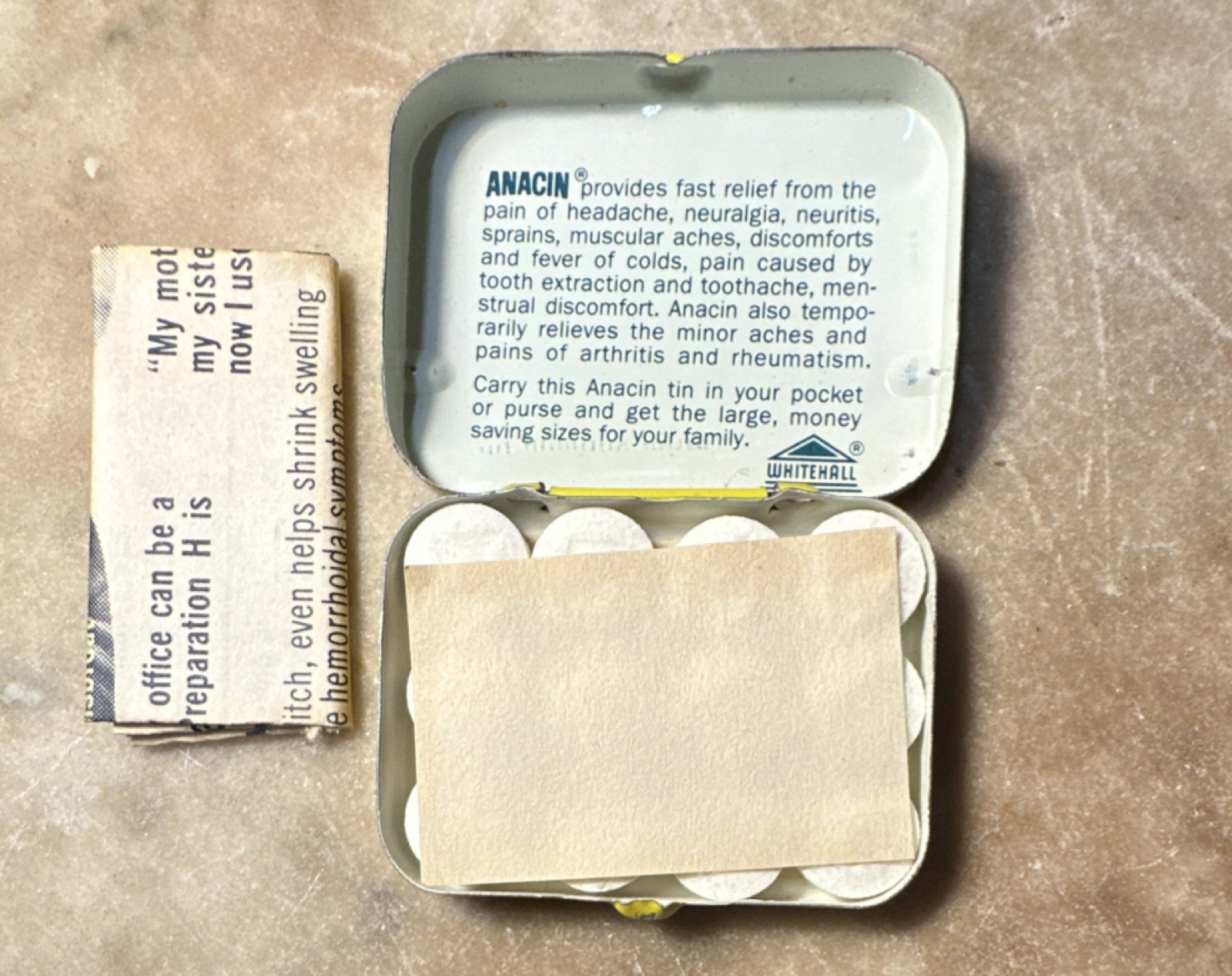 Anacin Fast Pain Relief Tin 12 Analgesic Tablets Exp Nov 1988 Whitehall Labs