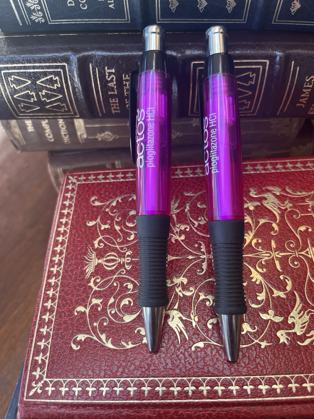 2 Clear Pink Actos Pharmaceutical Drug Rep Pens. Collectible. Write