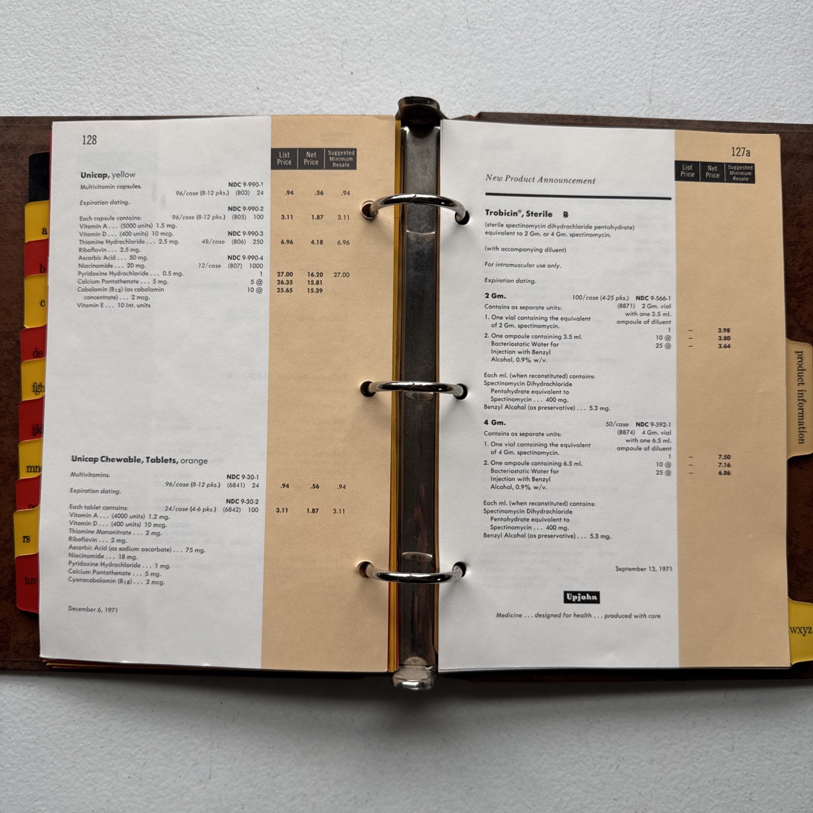 Vintage 1971 Upjohn Company Binder With Pharmaceutical Product Info