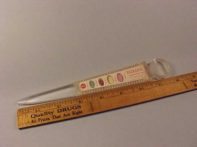 Vintage Averst Laboratories “Premarin” Drug Advertising Letter Opener Magnifier