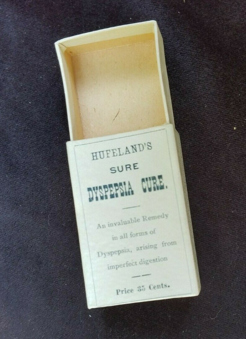 Old Advertising Medicine Box Hufeland’s Dyspepsia Cure Graeber & Potter Meriden