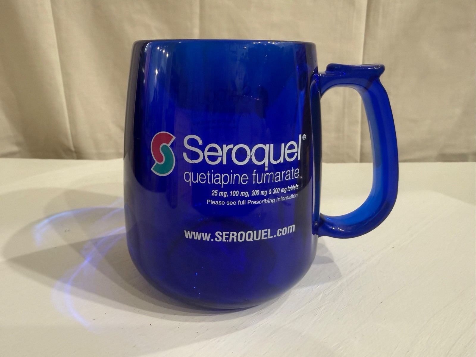 RARE Cobalt Blue Mug Seroquel Pharmaceutical Sales Rep Promotional Heavy Acrylic