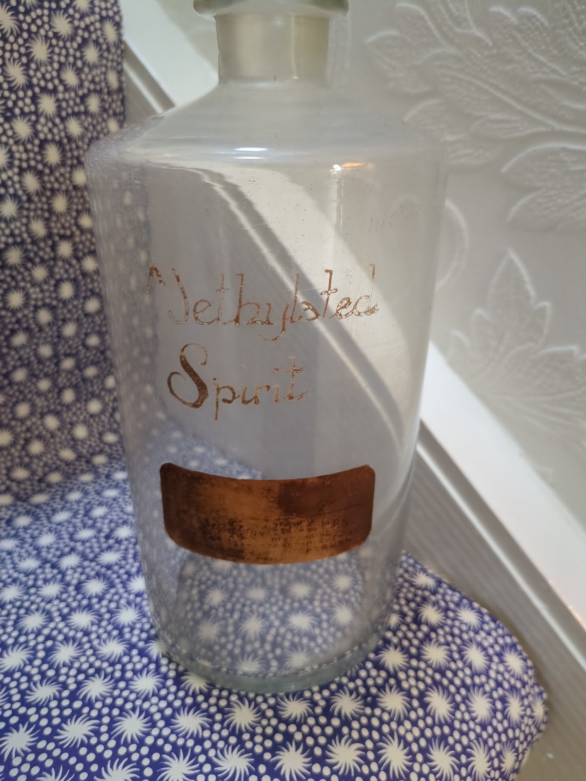 Antique Apothecary / Pharmacy Large Glass Bottle METHYLATED SPIRIT