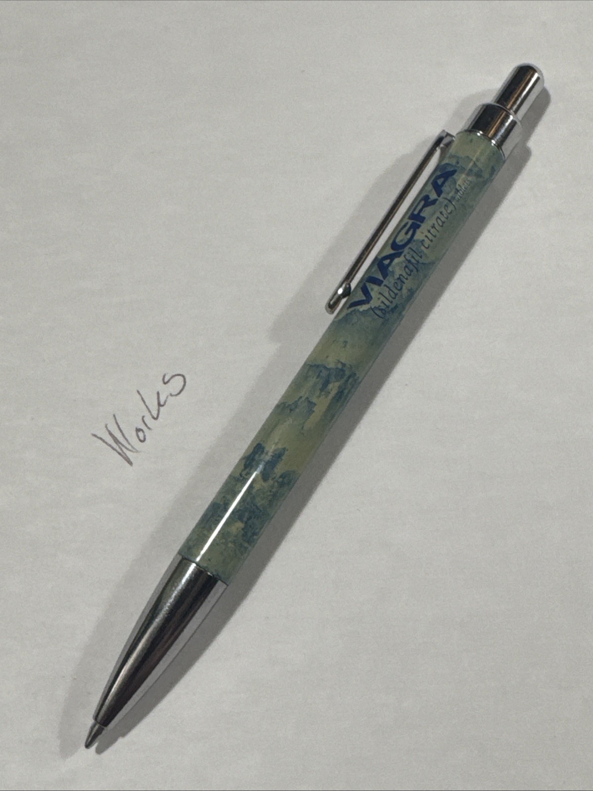 Viagra Ink Pen Drug Pharmaceutical Rep Advertising Metal BLue Green Marble WORKS