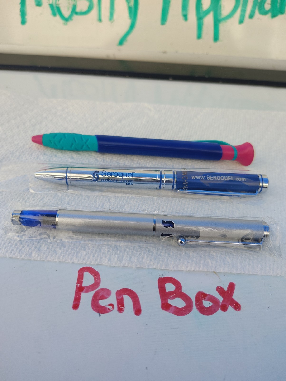 SEROQUEL Pens lot 3 Drug Rep – 2 Metal / 1 Plastic Swag – Movie Prop – Ad – NEW