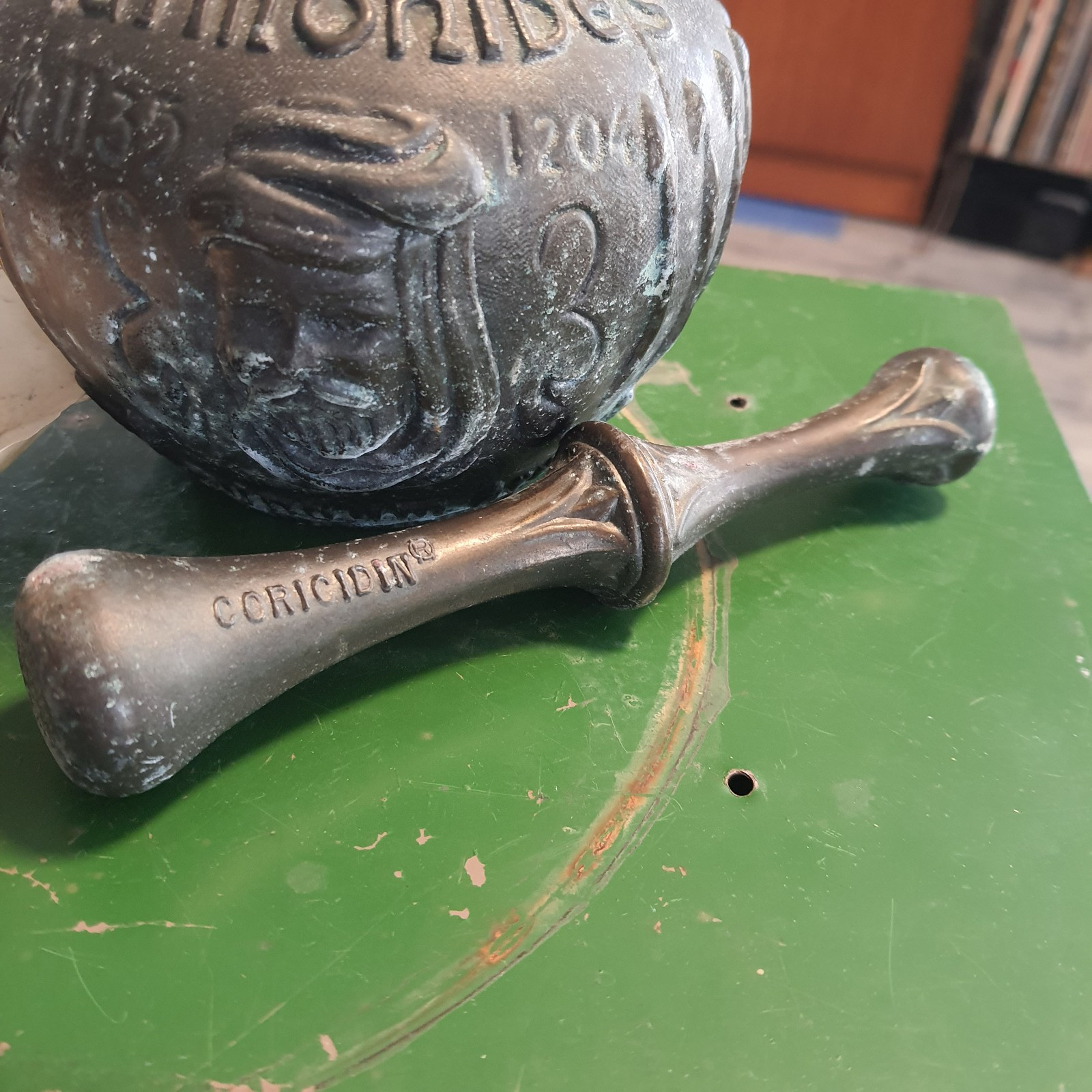 Vintage Brass RX Maimonides 1135-1204 Secundum Artem Mortar & Pestle Coricidin