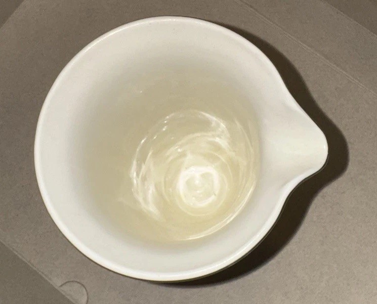 Vintage Owens Illinois Pharmacy Porcelain Measuring Cup Gold Trim 9″ Tall Beaker