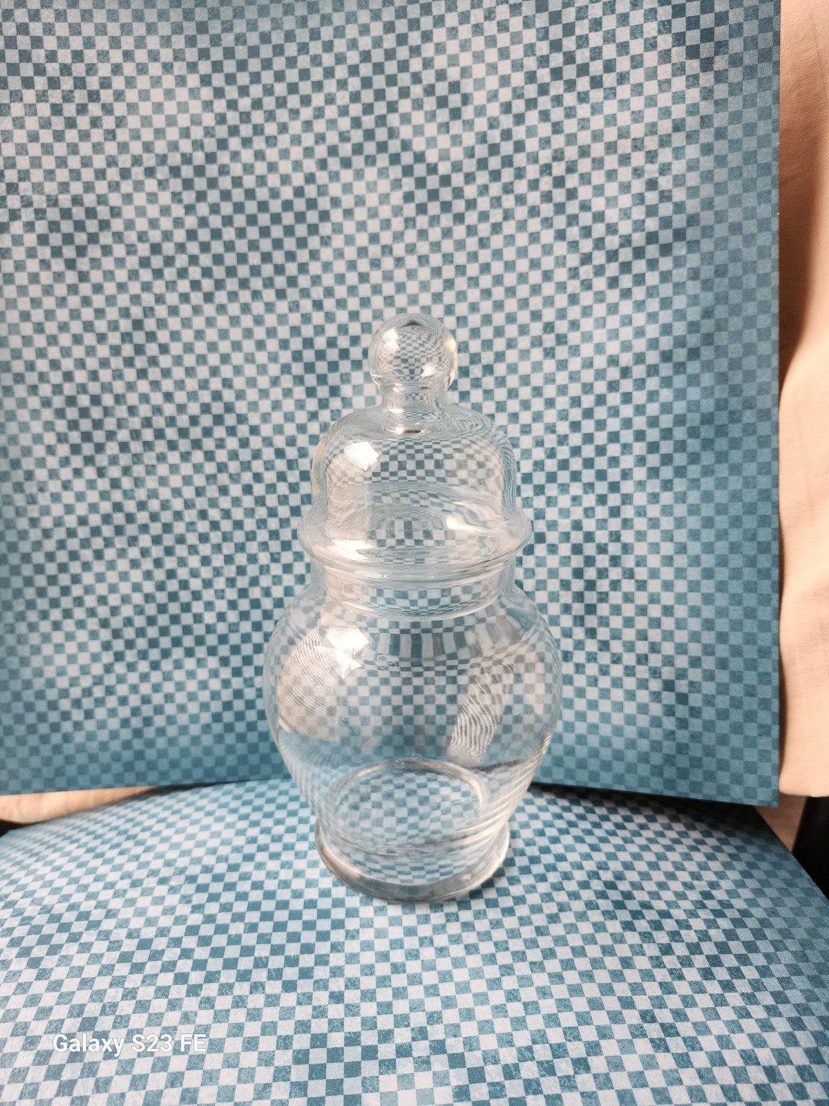 Drugstore Apothecary Jar 7 in. w Lid Signed “July 10. P” Medicine Glass