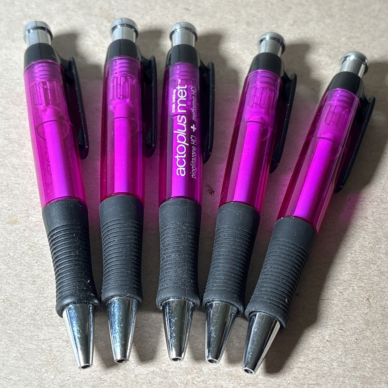 Lot of 5 ACTOS ACTOPLUS MET FAMILY Drug Rep Pharma Pen Purple Black Rubber Grip