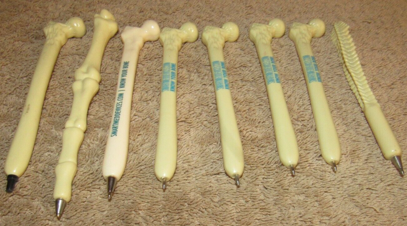 Lot of 8 Medical Orthopedic Skelton Pens – shaped like bones