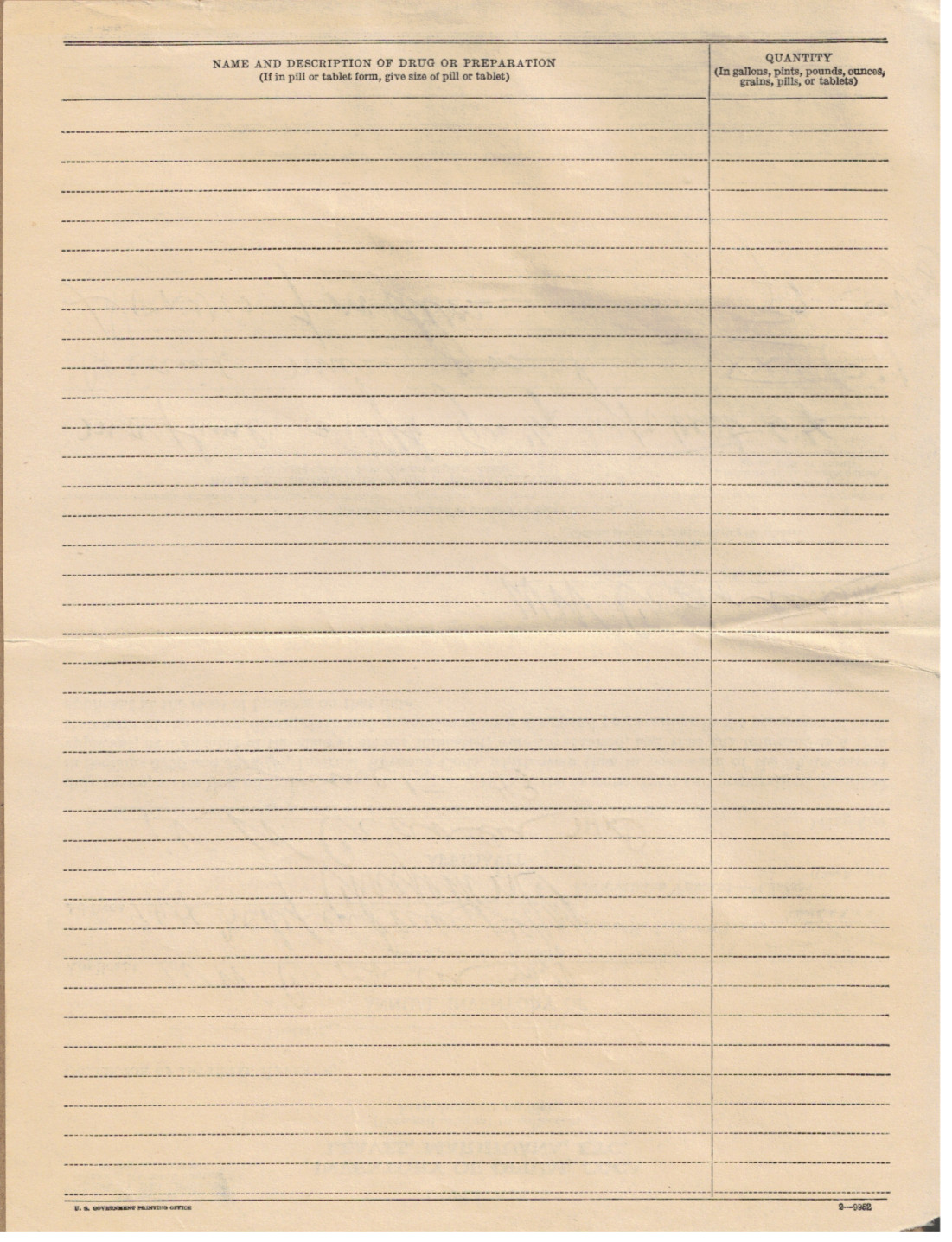 VINTAGE 1939 IRS FORM! INVENTORY OF OPIUM, COCA LEAVES, MARIHUANA, ETC/COMPLETED