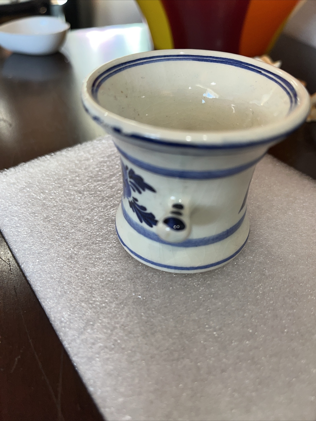 Rare Blue Delft Ceramic Toothpick Holder RX Logo Floral Signed Squibb 1959