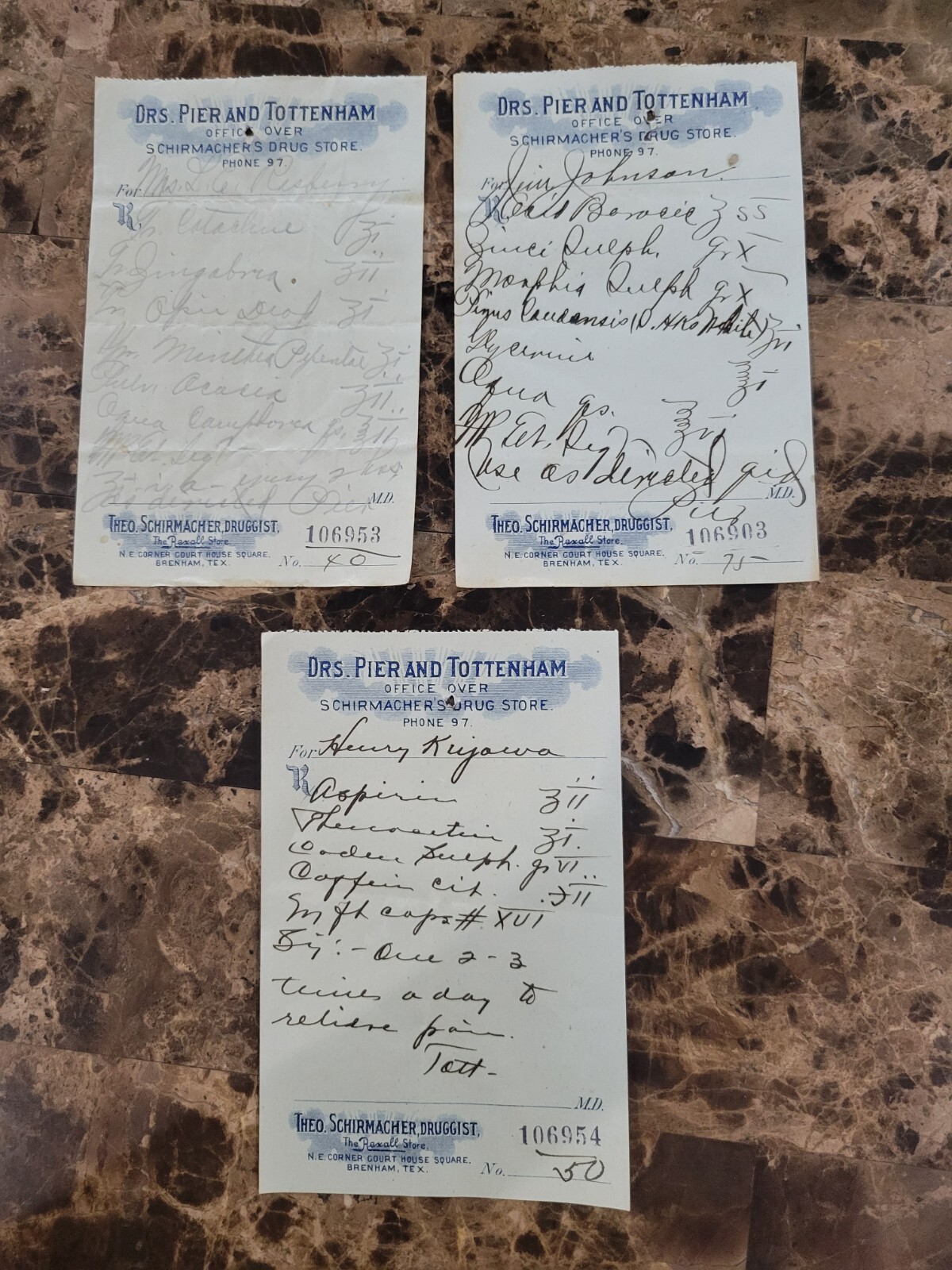 File Box & 97 antique prescriptions (1913) – Opium, Morphine, Dionin, Codeine