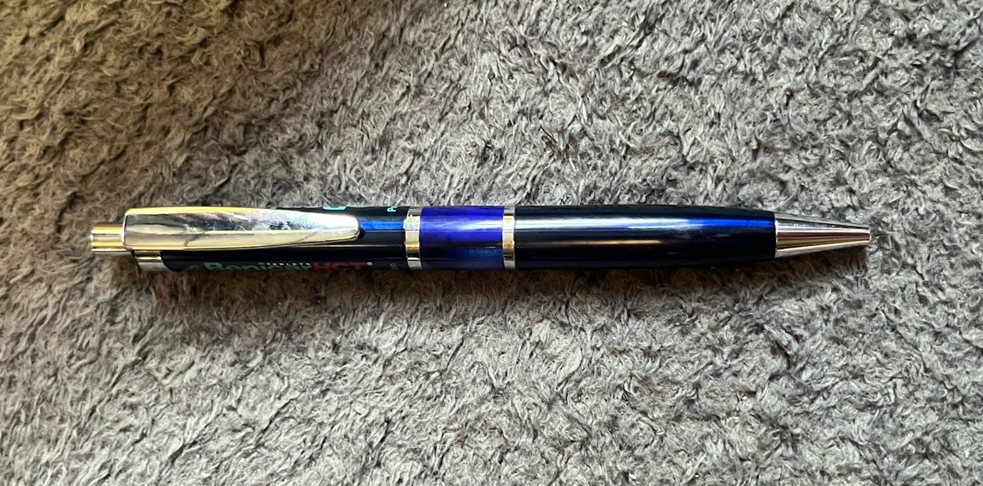 Drug Rep Benicar HCT Collectible Heavy Metal Gel Pen w/ BLUE Marble Design RARE