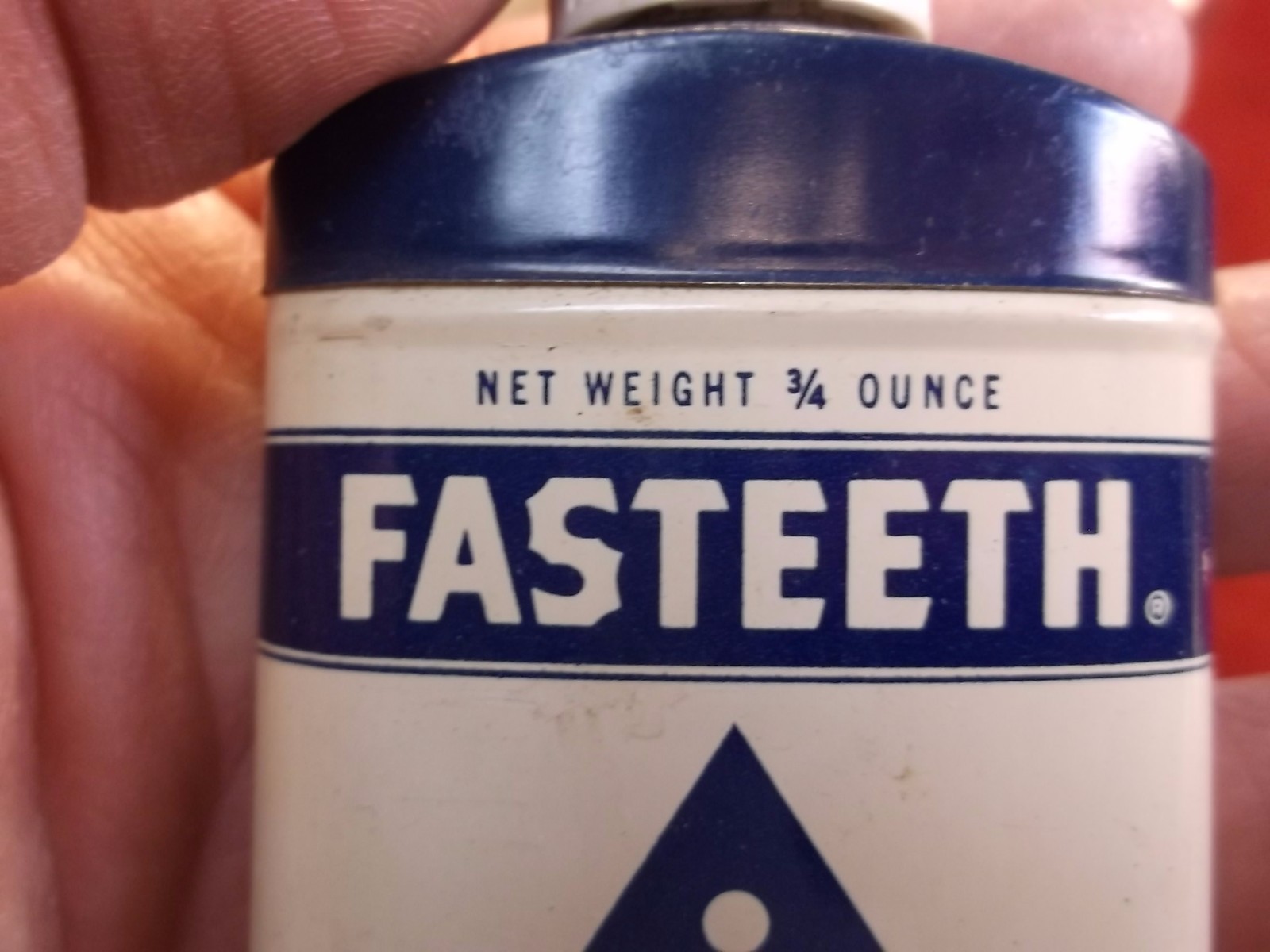 #4 of 4, NEAT OLD VTG ANTIQUE “FASTEETH” ALKALINE DENTURE POWDER TIN, & CONTENTS