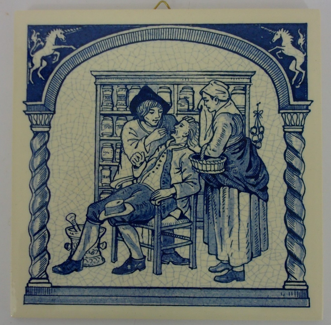 1986 Burroughs Wellcome Delft Holland Pharmacy Ceramic Pill Tile Diagnosis #17