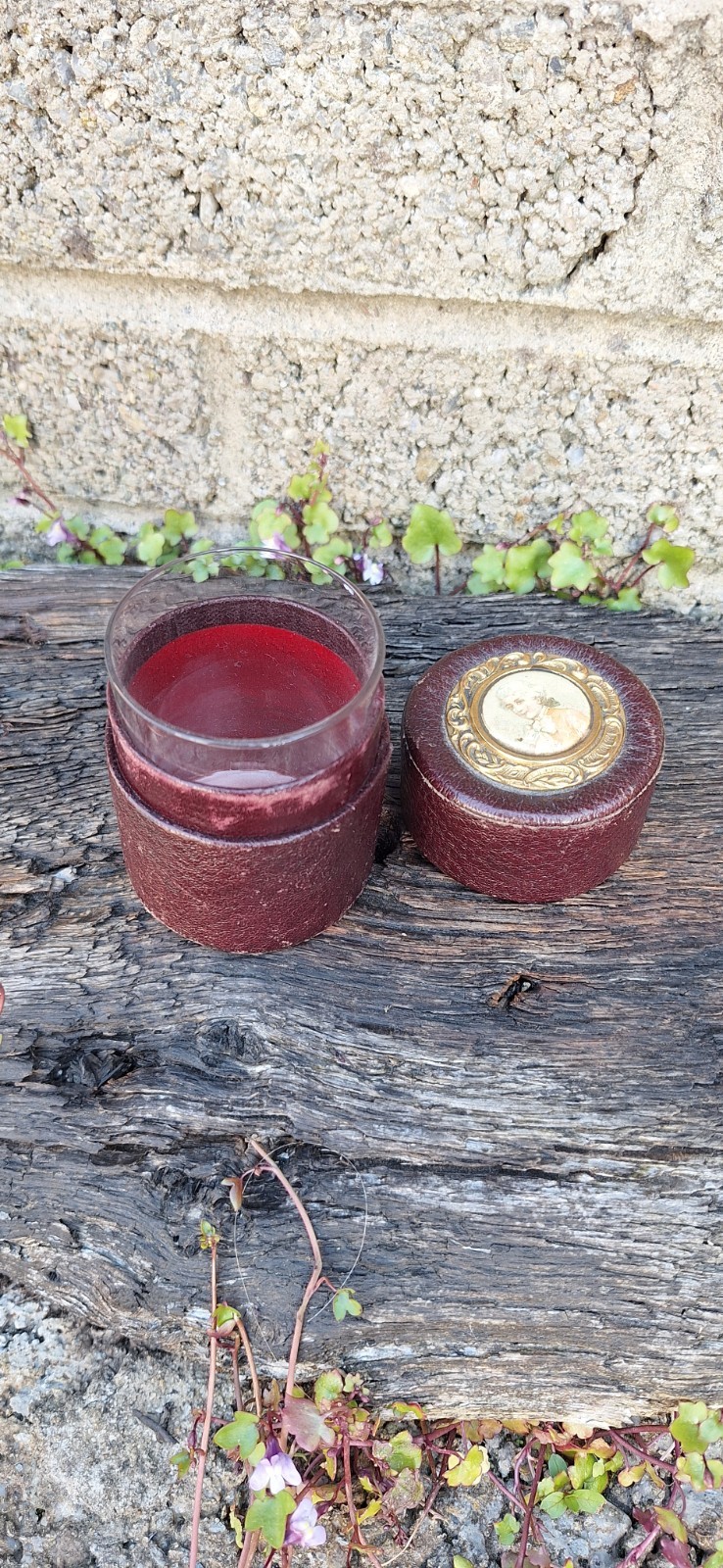 Antique 19thc Shot / Medicine Glass In Leather Case Unusual Trinket