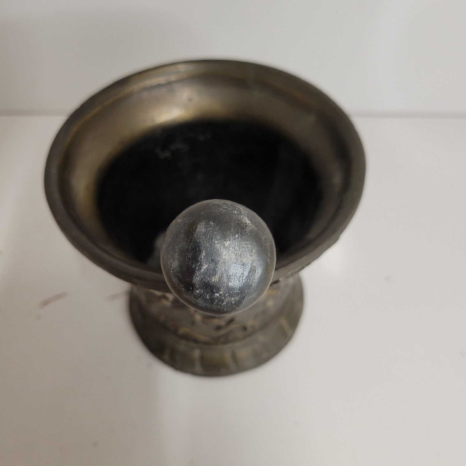 Vtg Coricidin Heavy Brass 4″ Tall Mortar & 6″ Pestle Apothecary Pharmacy Rx