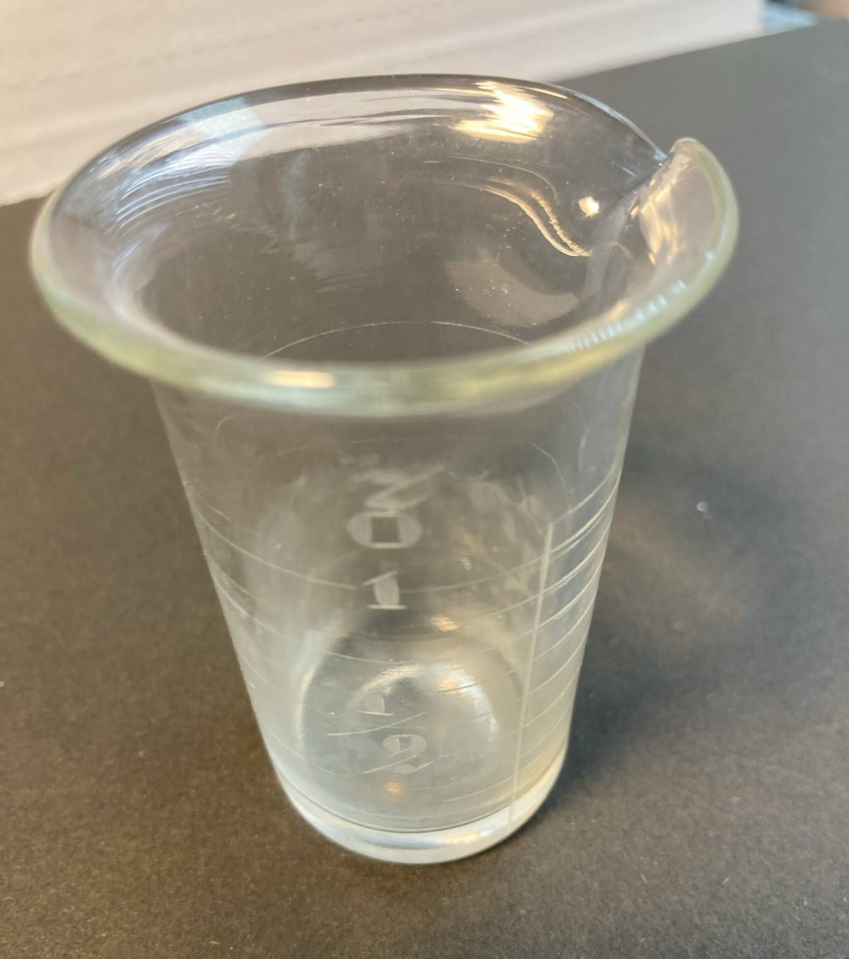 Vintage Beaker- 1 fl. ounce to 8 fl. dram Glass Apothecary with Measuring Spout