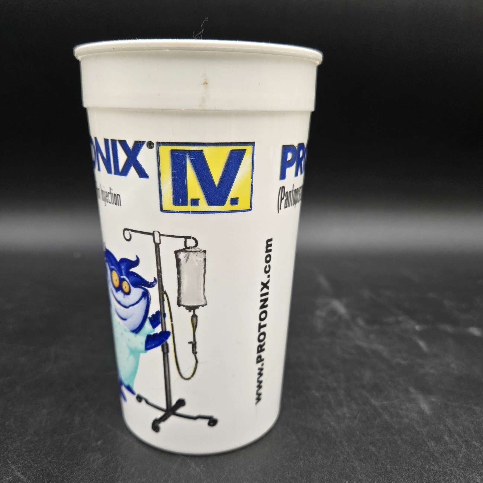 Vintage Protonix Pharmaceutical Promo Cup Blue Monster Mascot Pharma Swag