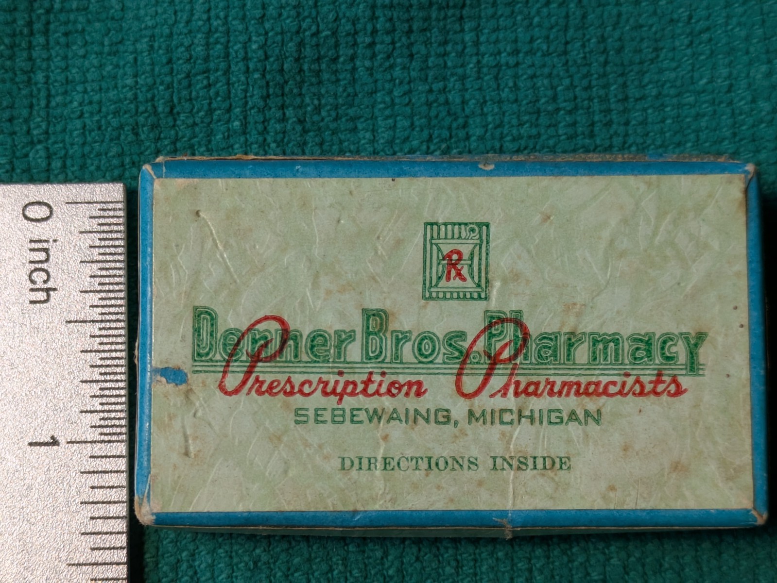 Vintage Donner Bros Pharmacy Prescription Drug Pill Box Sebewaing Mich. Dr Wible