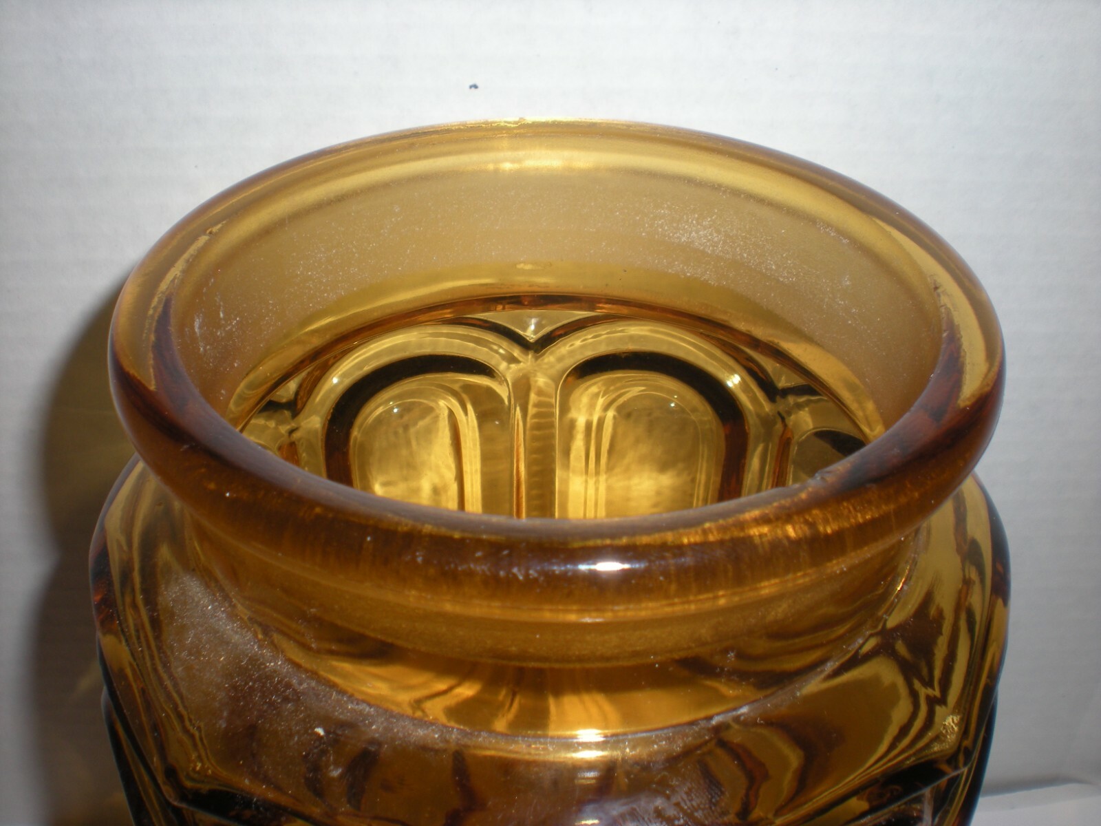 Vintage Amber Yellow Moon & Star Glass Canister Apothecary Jar 11.5″ LE Smith